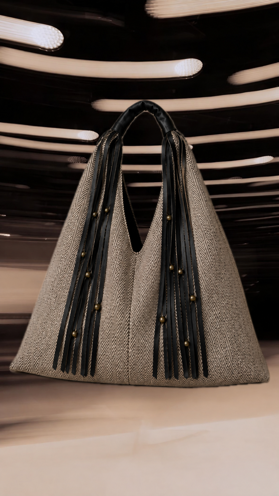Black Large Hobo Zigzag Bag
