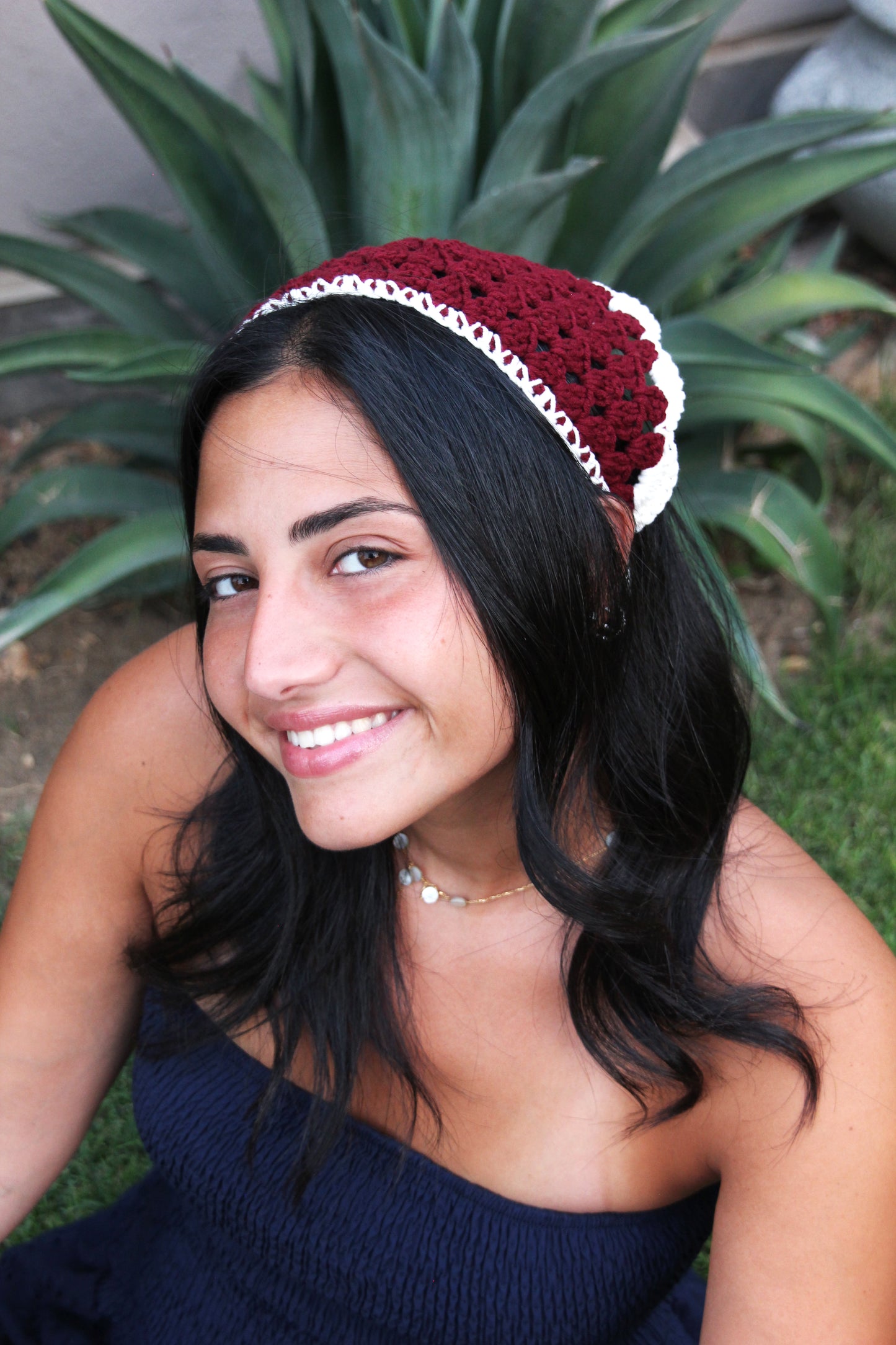 Burgundy & Off white Crochet Bandana