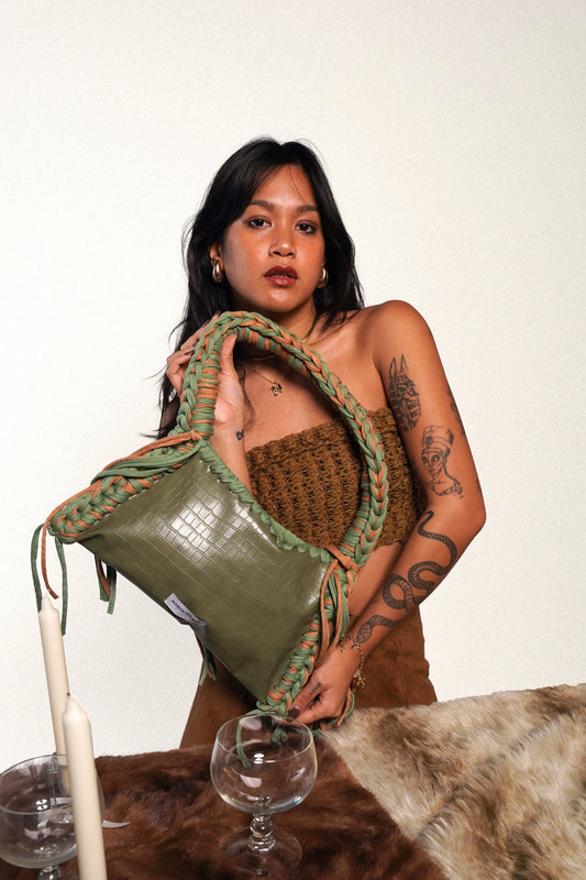 Olive green croc x brown