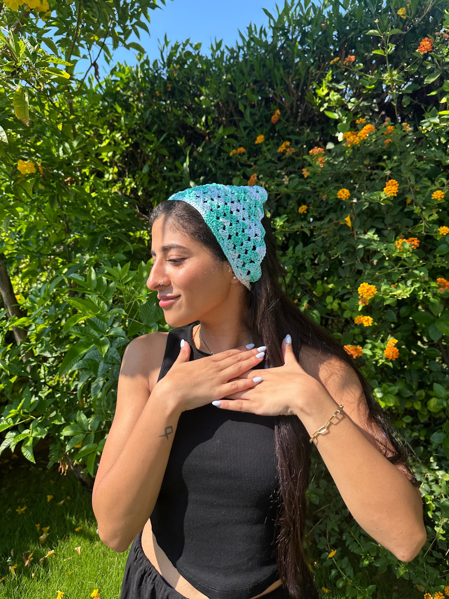 Turquoise Crochet Bandana