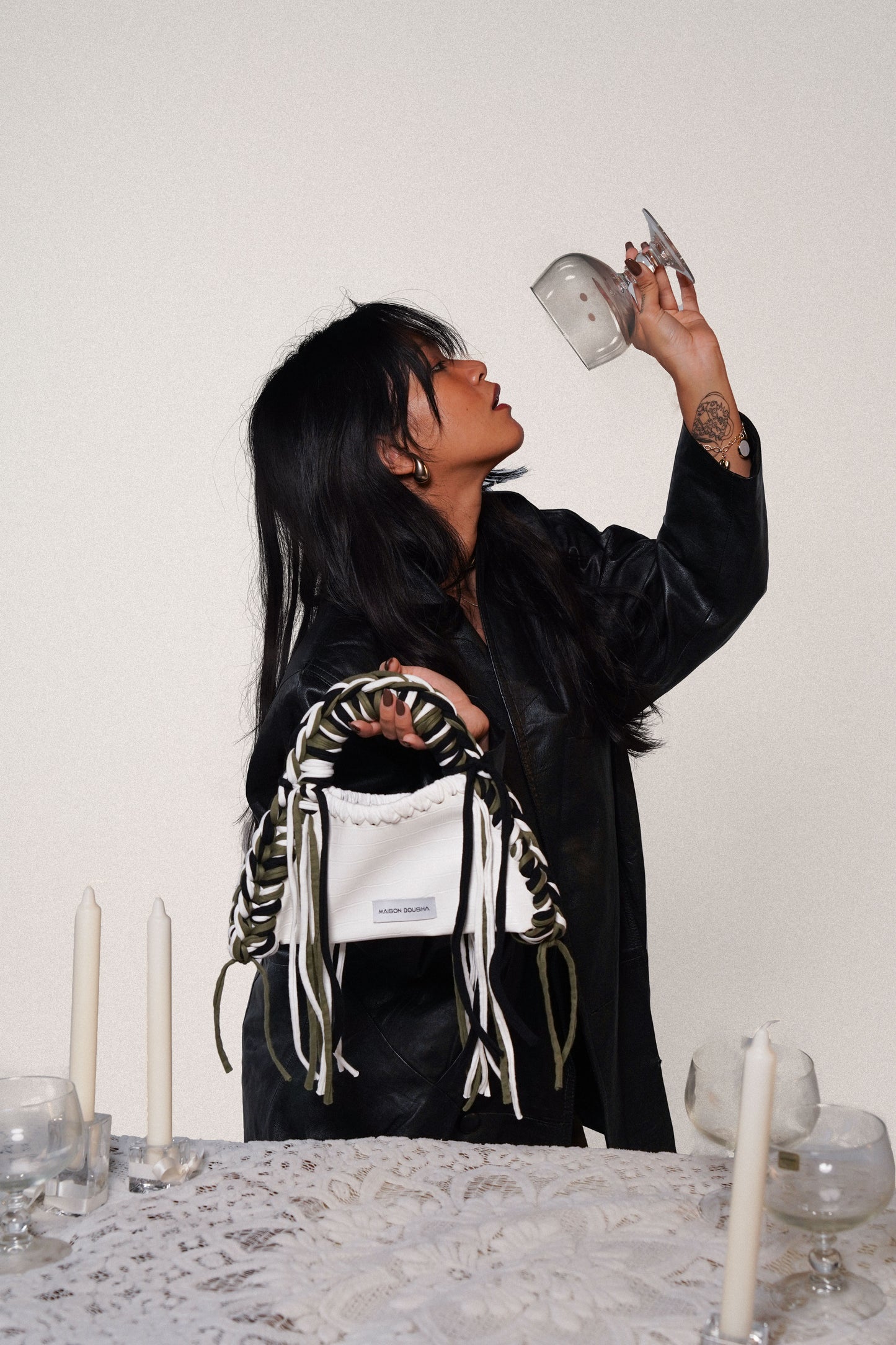 MINI white croc in black & olive