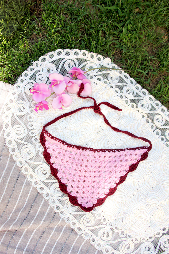 Pink & Burgundy Crochet Bandana