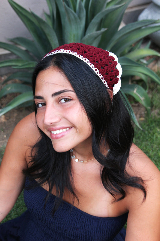 Burgundy & Off white Crochet Bandana