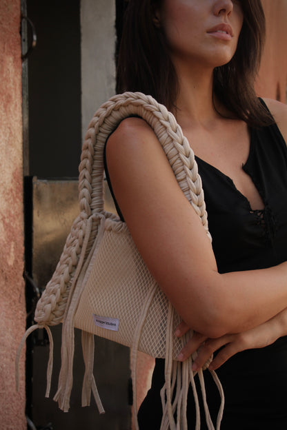 Beige mesh bag
