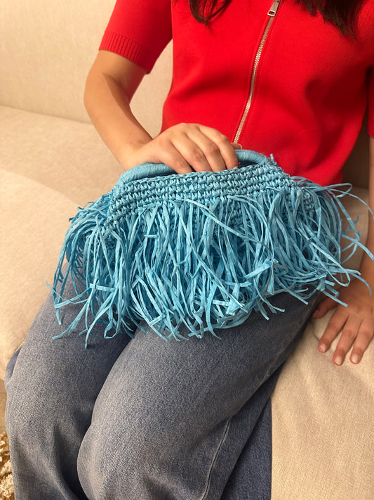 Isla Raffia Clutch in Turquoise