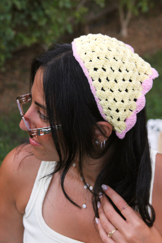 Butter yellow & Pink Crochet Bandana