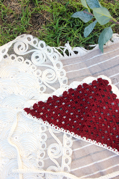 Burgundy & Off white Crochet Bandana