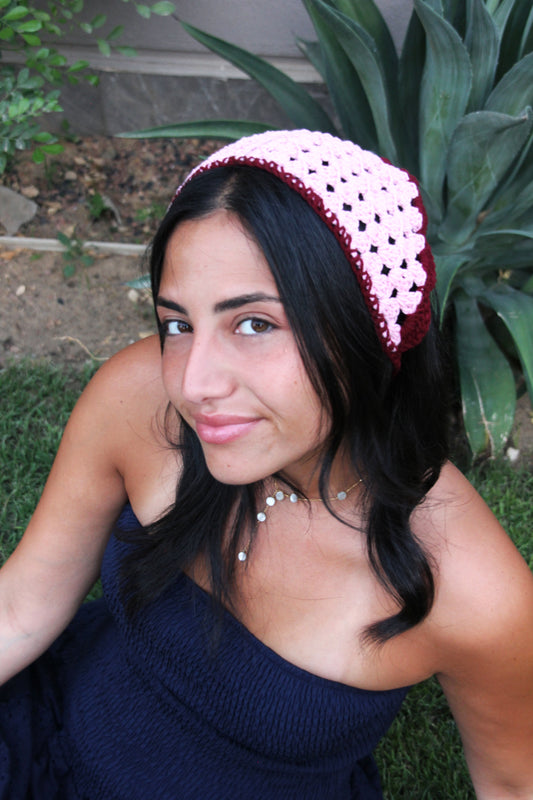 Pink & Burgundy Crochet Bandana