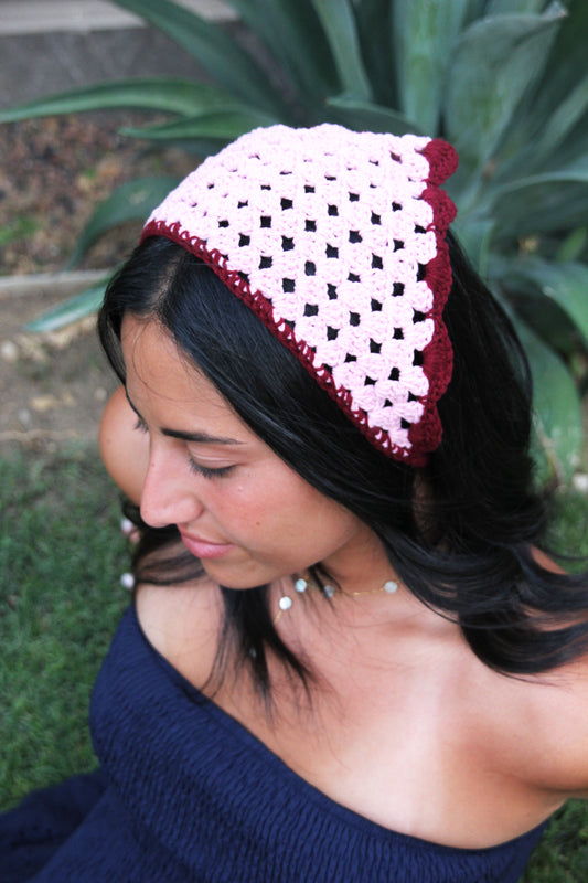 Pink & Burgundy Crochet Bandana