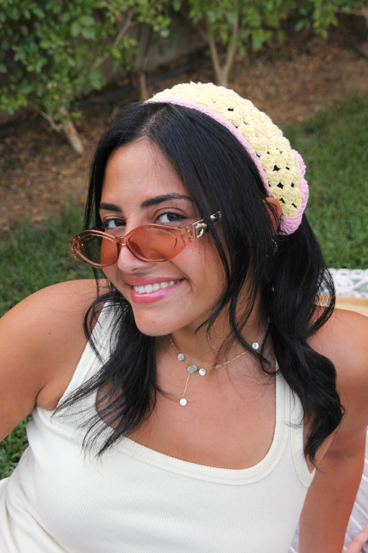 Butter yellow & Pink Crochet Bandana