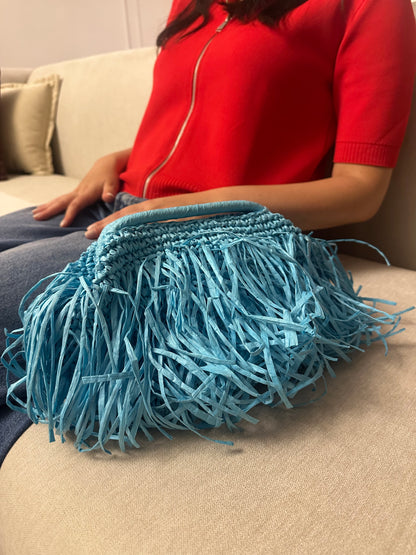 Isla Raffia Clutch in Turquoise