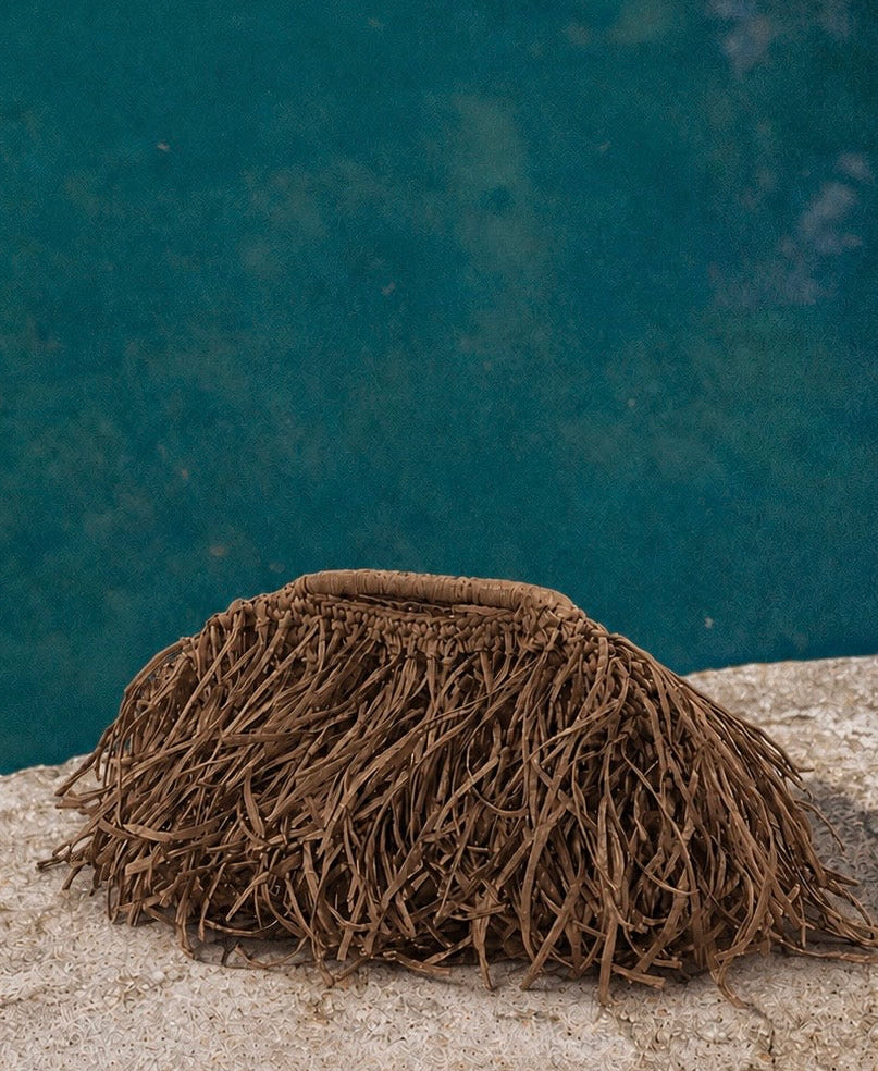 Isla Raffia Clutch in Brown