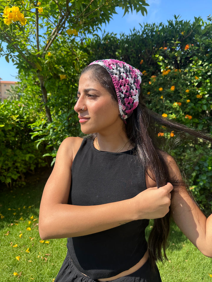 Purple & Grey Crochet Bandana