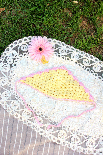 Butter yellow & Pink Crochet Bandana
