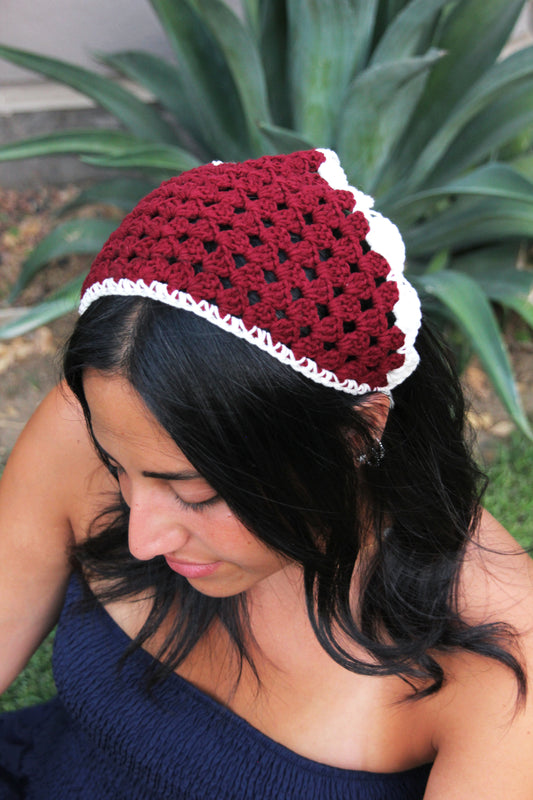 Burgundy & Off white Crochet Bandana