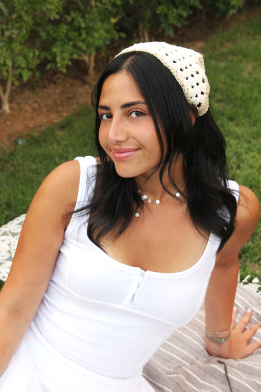 Off white & Beige Crochet Bandana