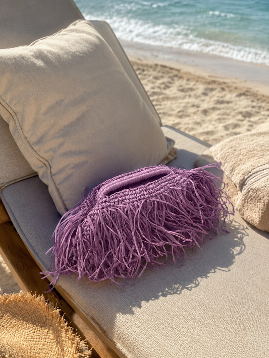 Isla Raffia Clutch in Lilac